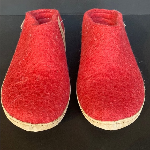 Glerups Natural Felted Wool Slip On Leather Sole Slippers Red Size 42 US W11 M9 - Picture 2 of 11